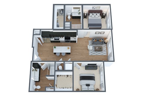 Floor plan for 2 beds, 2 baths, 1020 sqft